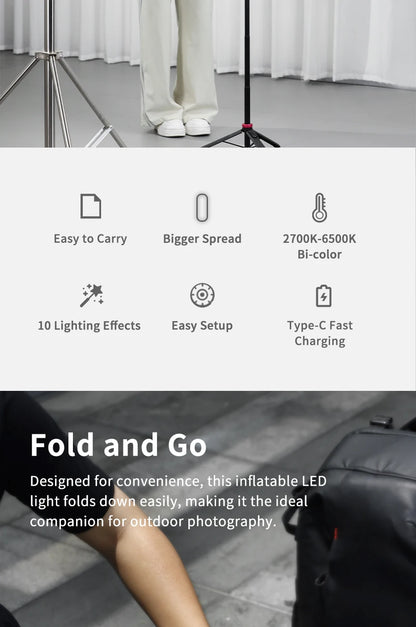 Ulanzi AL60 Inflatable Foldable Air Tube Light LED Light Fill Light 2700-6500K 2070Lux/0.5m with Remote control for Photography