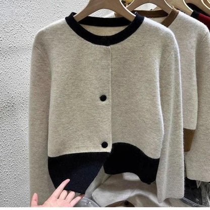 Xiaoxiangfeng Contrasting Color Sweater Jacket for Women in Autumn Winter Spring and Autumn Lazy Style Small Knitted Cardigan