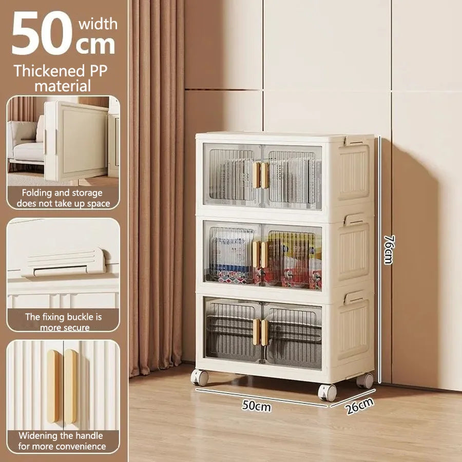 Multi-Functional Folding Storage Cabinet with Doors for Home Office Kitchen Bathroom Organizer White Black Gray