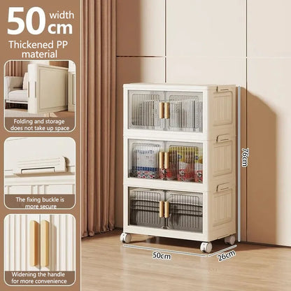 Multi-Functional Folding Storage Cabinet with Doors for Home Office Kitchen Bathroom Organizer White Black Gray