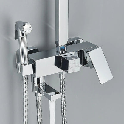 Chrome Brass Shower Faucet Set Rainfall Bathtub Tap With Bathroom Shelf 4 Function Height Adjust Shower Mixer Crane Fast Delivey