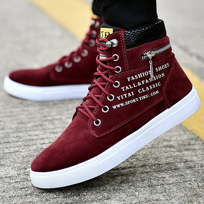 Black Vulcanized Sneakers Men's Flat Comfortable Shoes Lace up Zapatillas Hombre Autumn Spring High Top Sneakers Plus Size 38-48