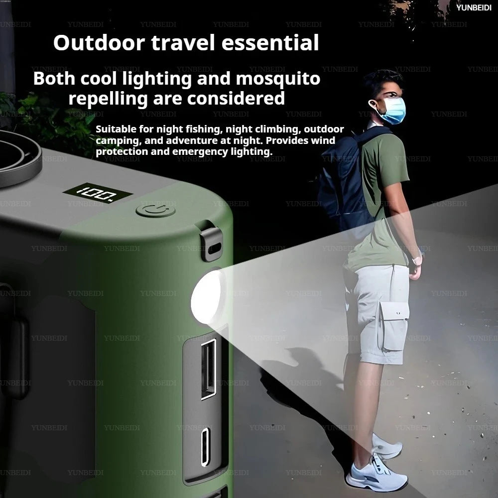 Portable Waist Clip Fan Small USB Charging Hanging Fan with LED Flashlight Outdoor Single/dual Air Outlet Fan 20000/10000Mah