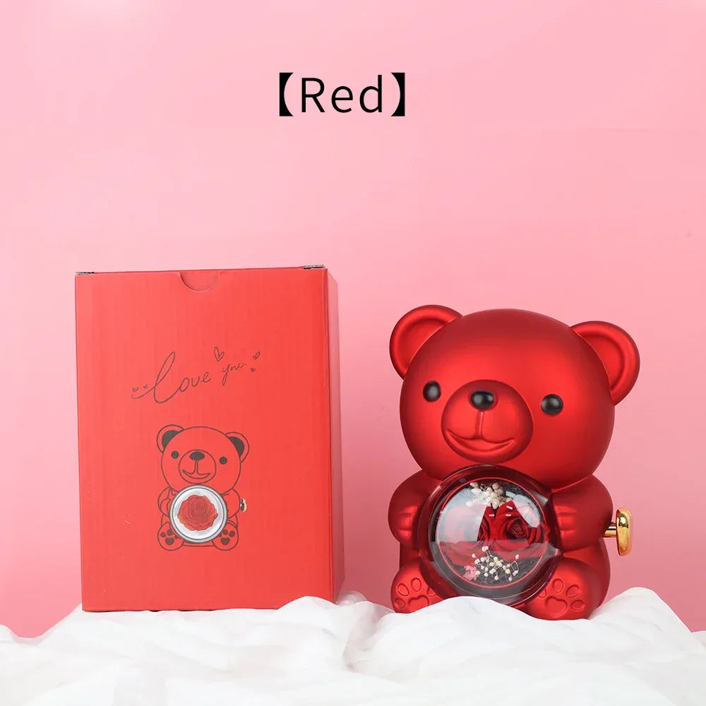 Cute Teddy Bear Design Jewelry Box for Girlfriend, Wife, Mother's Day, Birthday, Valentine's Day Surprise Heart Necklace