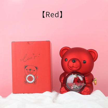 Cute Teddy Bear Design Jewelry Box for Girlfriend, Wife, Mother's Day, Birthday, Valentine's Day Surprise Heart Necklace