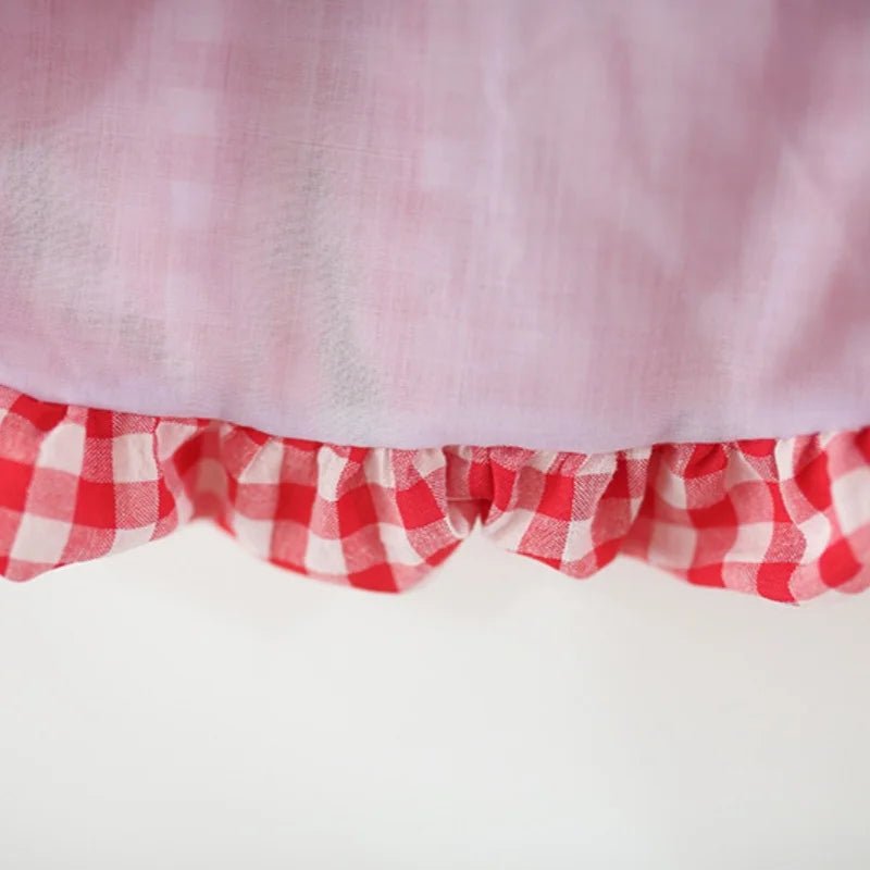 Girls Dresses Summer Cotton Red Checkered Bow Sleeveless Baby Girl Dress Cartoon Casual Beach Baby Clothing