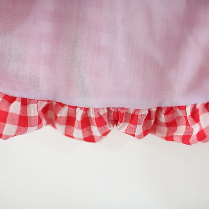 Girls Dresses Summer Cotton Red Checkered Bow Sleeveless Baby Girl Dress Cartoon Casual Beach Baby Clothing