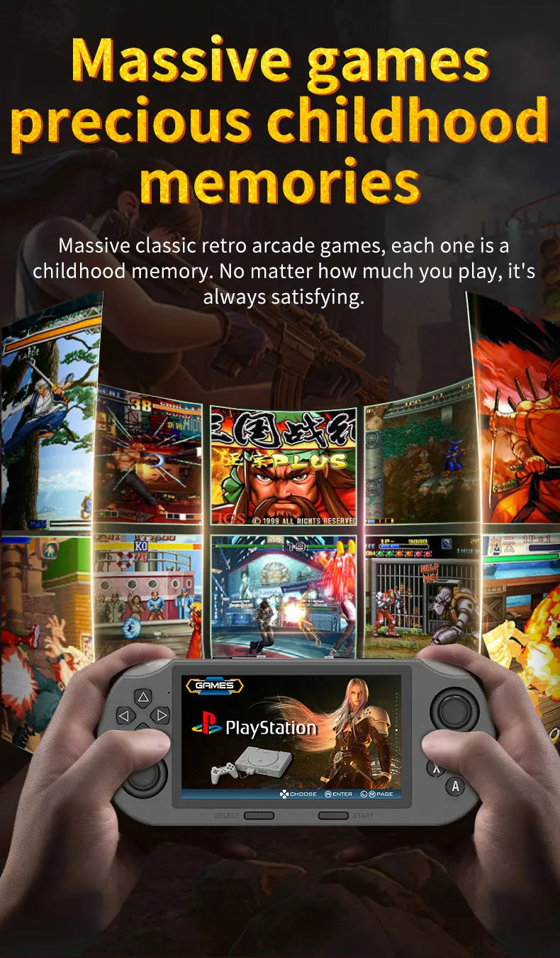 SF3000 handheld game console with a 4.5-inch large screen, supporting e-books, MP4， Music function, built-in 20000+games
