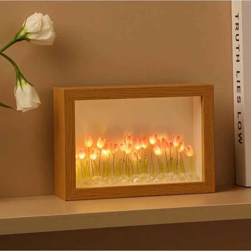 DIY Wooden Photo Frame Tulip Flower Sea Home Decoration Ornaments Atmosphere Lights Valentine's Day Mother's Day Birthday Gifts
