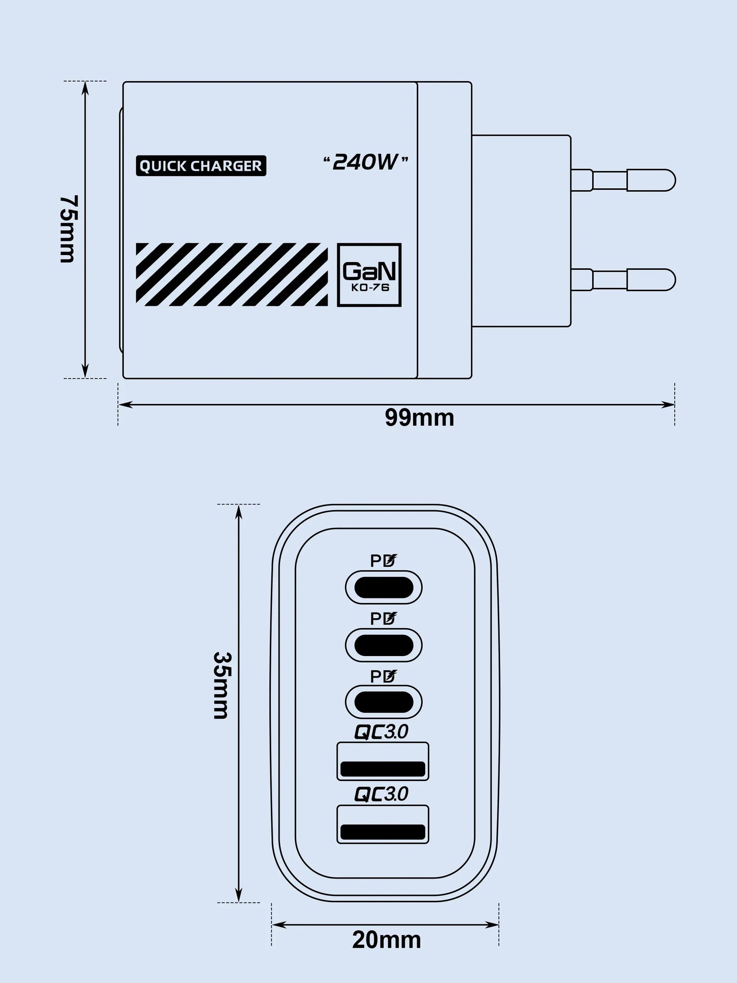 5 Port GaN USB C Charger 240W PD Fast Charging Adapter For iPhone 17 16 15 Pro Samsung Xiaomi Huawei Laptop Desktop PD Charger