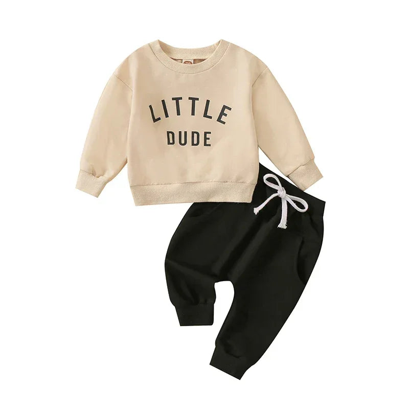 0-3Y Baby Boys Autumn Winter Clothes Set Kids Long Sleeve Letter Print Pullover Tops Sweatshirt Pants Toddler Casual Outfits