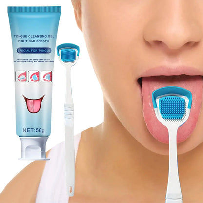 Tongue Cleaning Gel Set Effective Tongue Cleaner Gel Orals Cleaner Set Mint Tongue Scraper & Scrubber Effective Mouth Odor