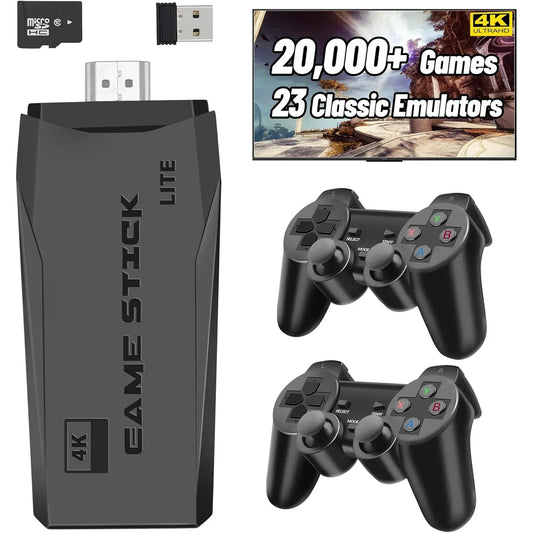 Wireless Retro Game Console, Retro Game Stick 23 Emulators 20,000+ Games 4k Hdmi 4GHz Wireless Controller Video Games for