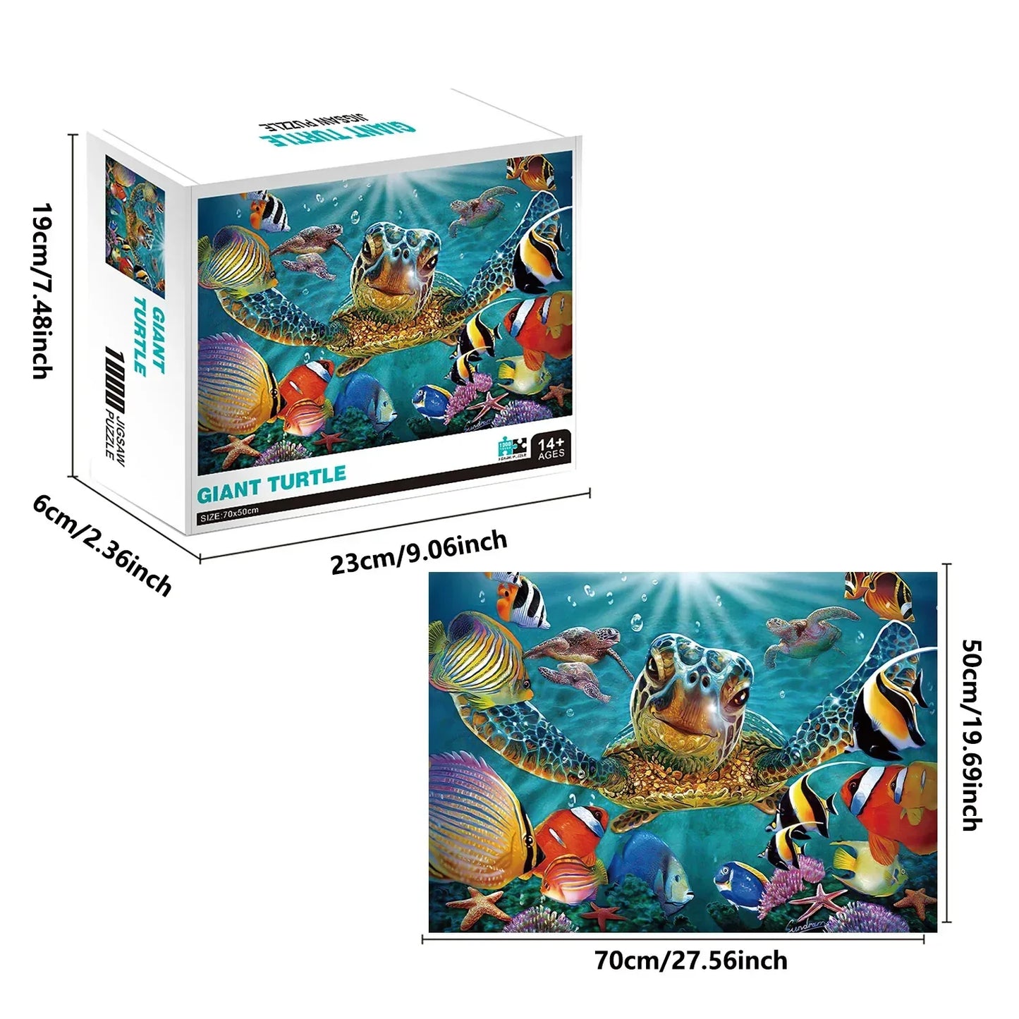 1000 Pieces Ocean Giant Turtle Jigsaw Puzzle Home Decor Adults Puzzle Games Family Fun Floor Puzzles Educational Toys for Kids