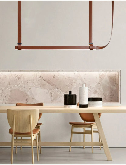 Minimalist LED Leather Pendant Chandelier Dining Table Hanging Lamp Office Pendant Lamp For Hotel Chandeliers Belt Home Decor