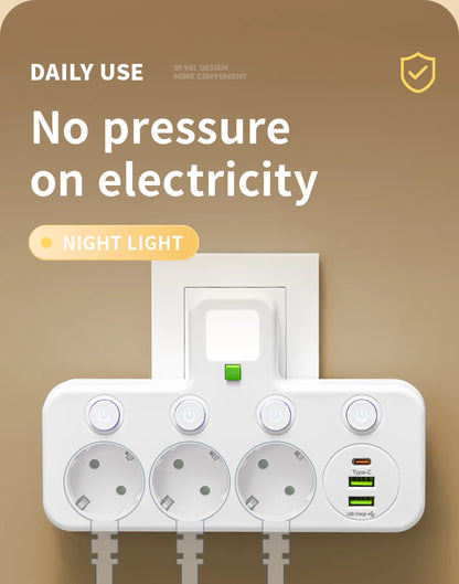 EU plug AC socket power board multi-layer wall socket universal network filter, with or without USB independent switch light ada