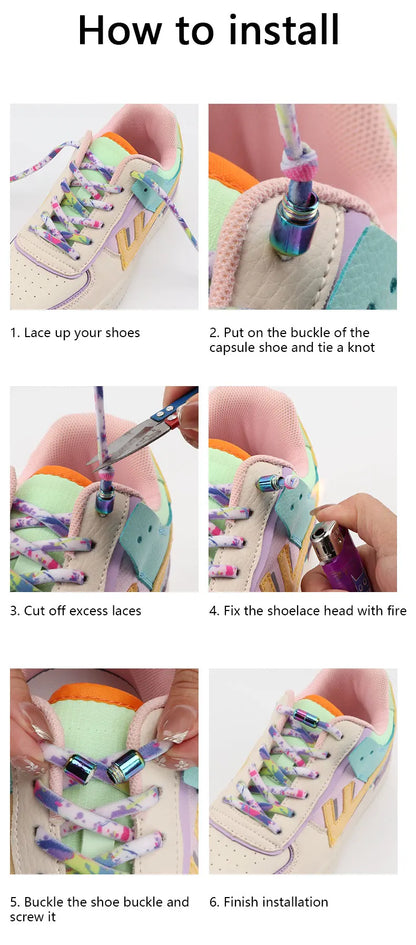 Frosted Capsule Buckle No Tie Shoelace Round Elastic Shoe Laces Sneakers Gradient Colorful Shoelace Without Ties for Kids Adult