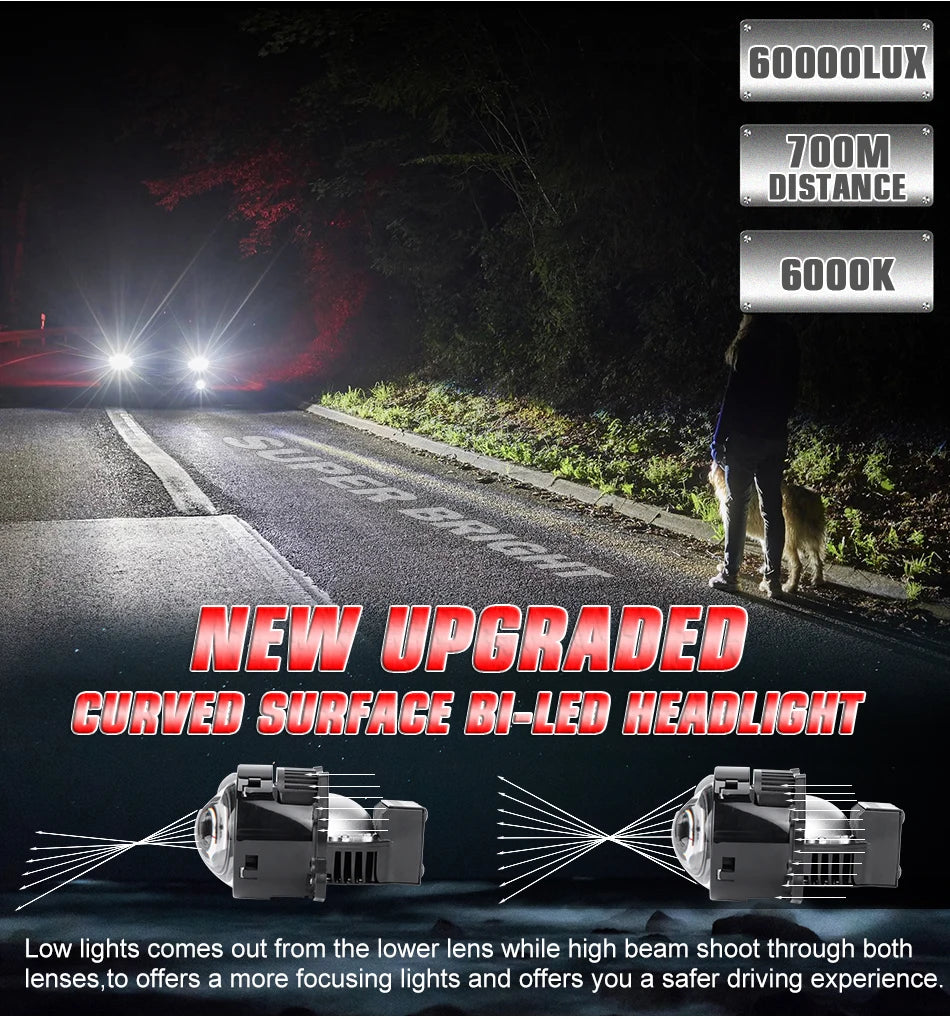 Bi LED Projector Lenses 3 Inch For Hella Headlight Hyperboloid Dual Lens High Beam Laser 6000K Auto Lamp Car Light Retrofit Kit