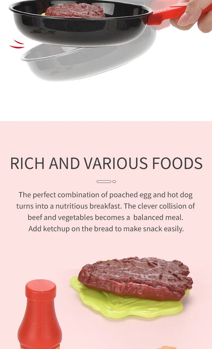 8pcs/set Simulation Kitchenware Play Set Pot Steak Vegetable Bread Hot Dog Omelette Children Toy Kitchen Food Toys