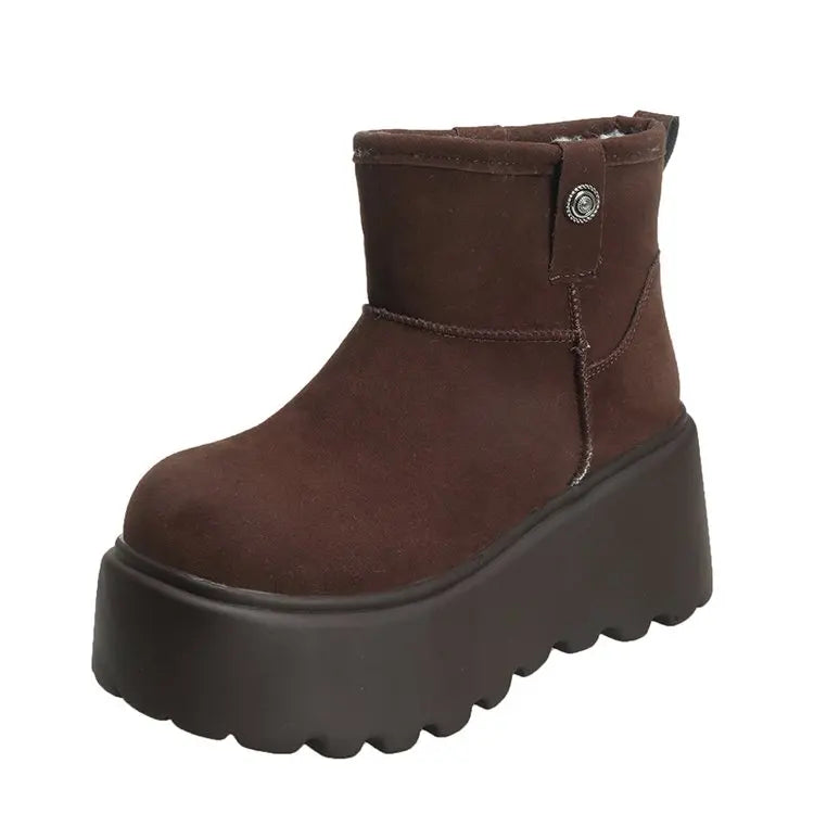 Platform High Heels Slippers Women Suede Mules Shoes Fur Warm Wedges Flip Flops 2025 Winter New Snow Boots Fashion Zapatos Mujer