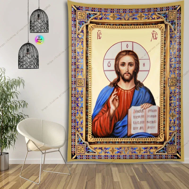 Icon of Christ Tapestry Jesus Easter Wall Decor God Home Decoration  Blessed Virgin Mary Wall Tapestries Christmas Room Decor