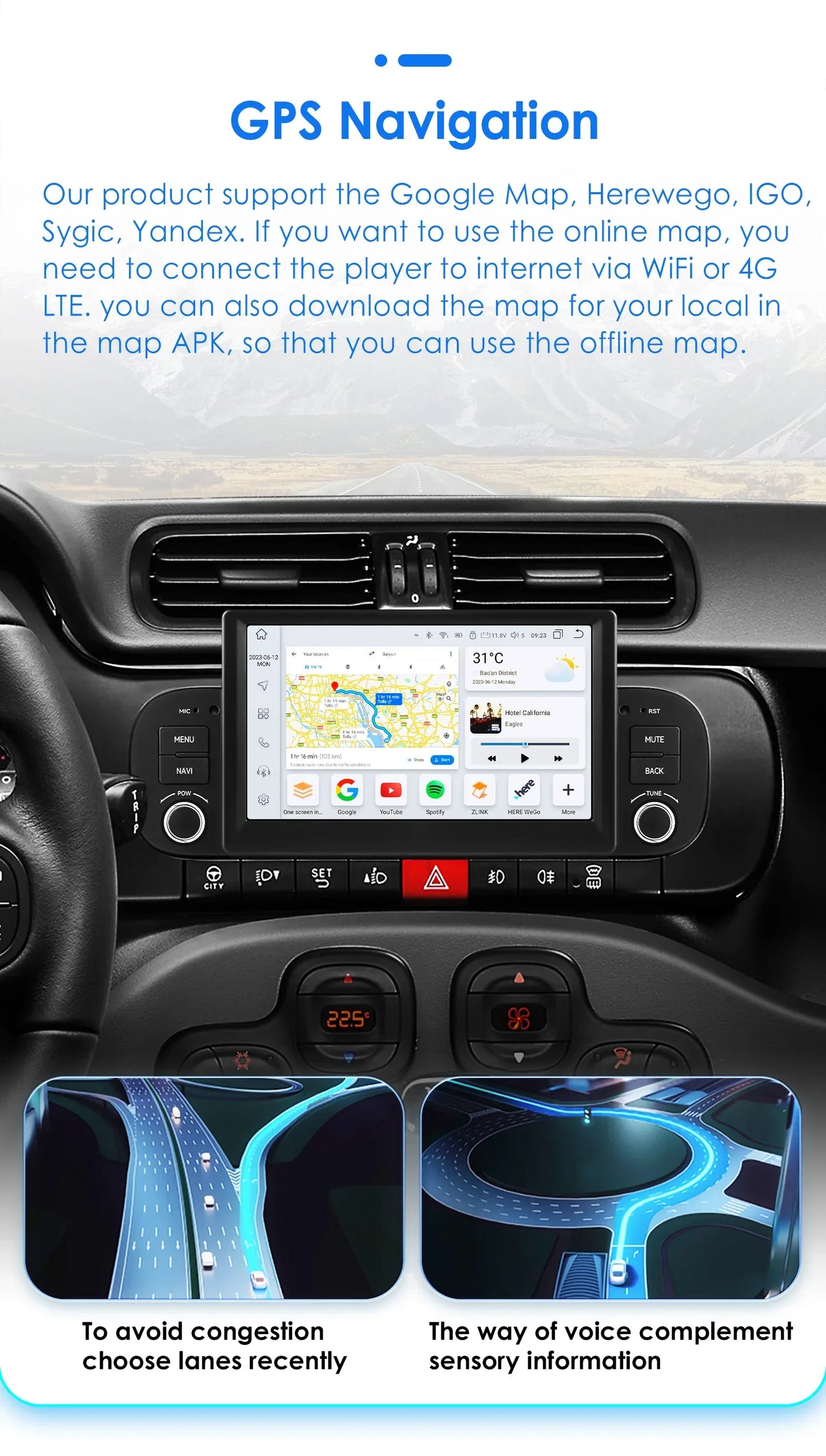 Hizpo 2Din 7inch Android14 Car Radio for Fiat Panda 2013 - 2020 GPS Navigation 4G BT Carplay RDS DSP SWC UI7862 Multimedia