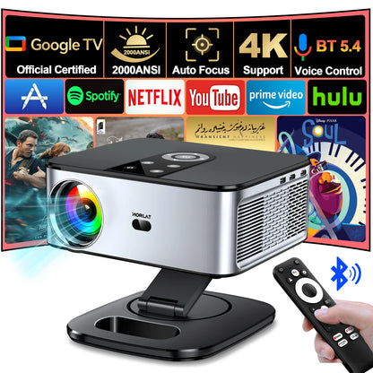 HORLAT Google TV Projector 40000 Lumens Bluetooth Voice Control Auto Focus Android 11 WiFi 6 4K UHD Home Theater Movie Projector