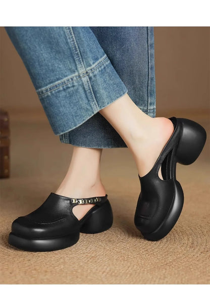 New Half-bang-head Slippers for Women 2025 Genuine Leather Platform Wedge-shaped Sneakers Pump Summer Fashion Women Casual Shoes