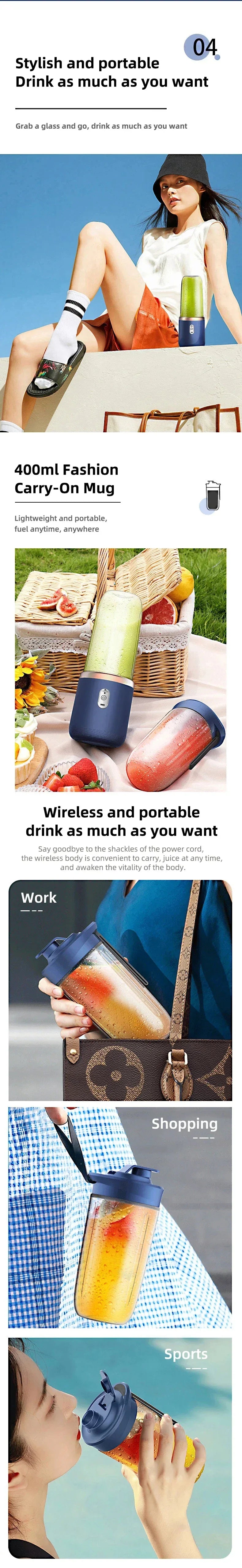 USB Personal Mini Juicer Cup Portable Handheld Travel Blender with Single Double Cups for Water Bottles