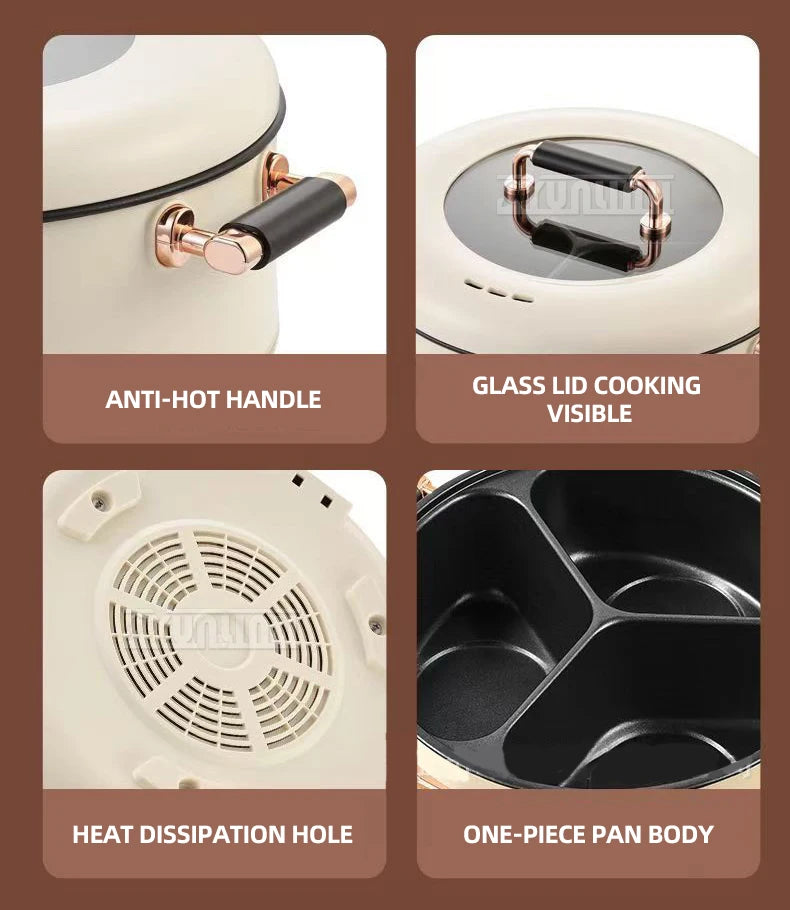 5L Electric Hot Pot High-power Cooking Electric with 3 Different Flavors Multi-functional Panela