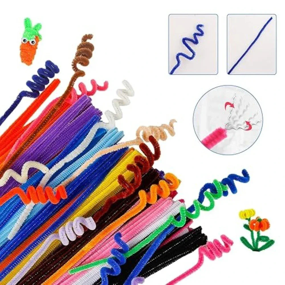 100-1500Pcs Colorful Chenille Stem Pipe Cleaners Plush Twisted Stem Wired Sticks Twist Stick DIY Handcraft Twisting Decorations