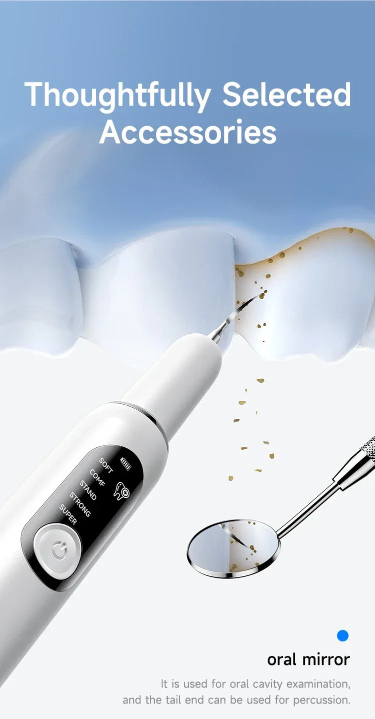 Ultrasonic Electric Dental Scaler High Frequency Vibrating Teeth Cleaner Plaque Calculus Tartar Stains Remover 5 modes with LED