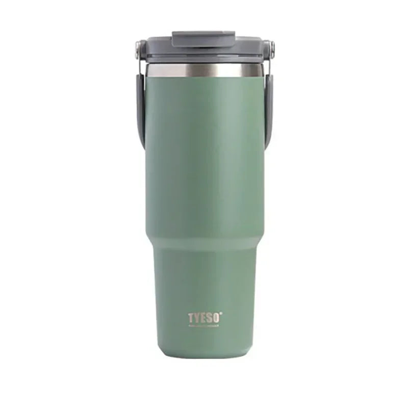 Tyeso Car Stainless Steel Insulated Cup 600/750/900ml Vacuum Thermal Cup with Straws and Handles Outdoor Portable Water Bottle
