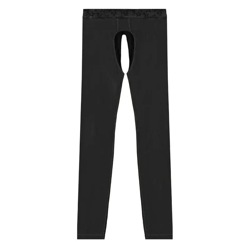 Men's Thin Thermal Pants with Open Crotch, Base Layer Pants for Middle-Aged and Elderly Men, Autumn and Winter Tight-Fitting Inner Pants, Men's Cotton Pants