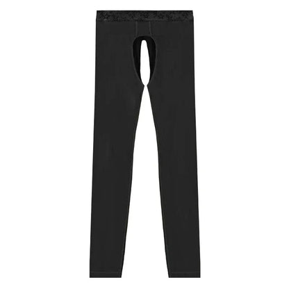 Men's Thin Thermal Pants with Open Crotch, Base Layer Pants for Middle-Aged and Elderly Men, Autumn and Winter Tight-Fitting Inner Pants, Men's Cotton Pants