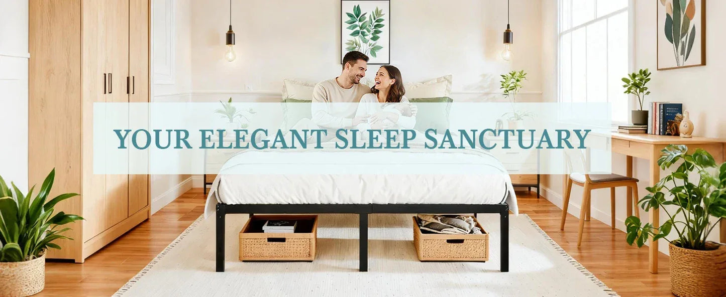 HOOMIC Twin/Full/Queen/King Heavy-Duty Metal Bed Frame with 14 Inch Under-Bed Storage — No Box Spring Needed, Easy Assembly