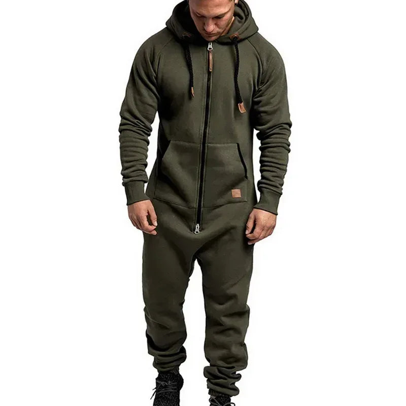 New Custom Design Jumpsuit Pajamas Long-sleeved sports pants solid color splicing casual sweater men's zipper hoodie