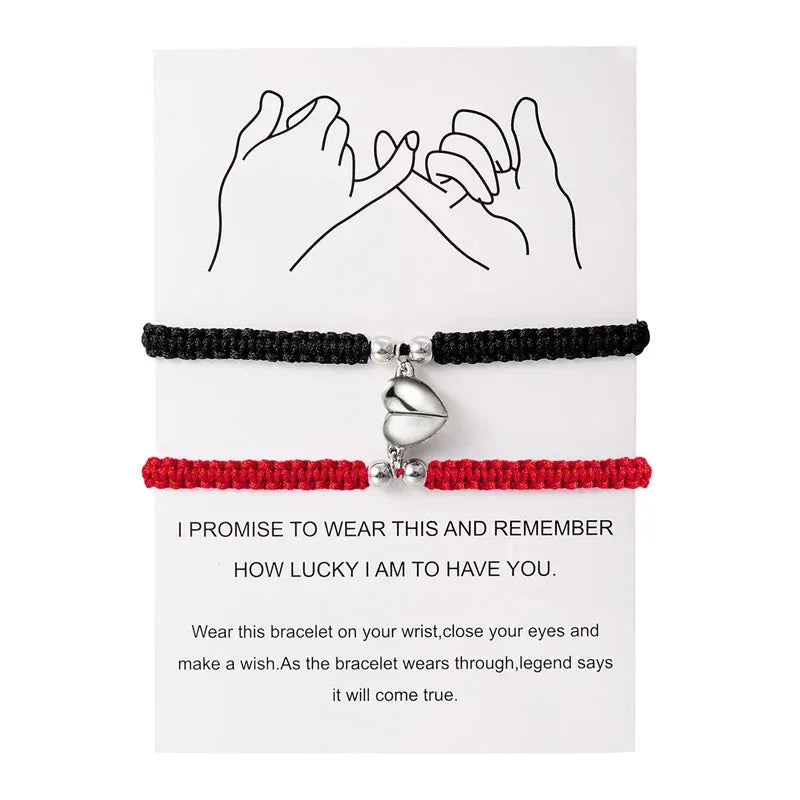 Handmade Heart Magnet Bracelet for Women Men Fashion Adjustable Braided Couple Bracelet Lovers Bestie Friendship Jewelry Sets
