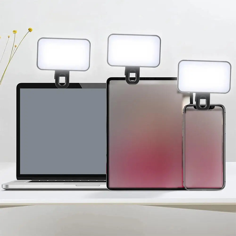 Portable LED Selfie Fill Light Rechargeable 3 Modes Adjustable Brightness Clip On For Phone Laptop Tablet Meeting Make Up Work