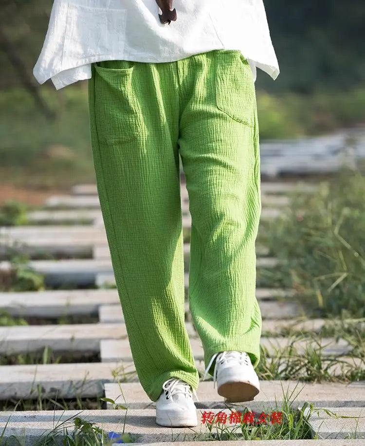 2024 Spring Women' Fashion comfortable cotton linen pants Plus size Women pleated Autumn pants with pockets 5XL 6XL pantalones