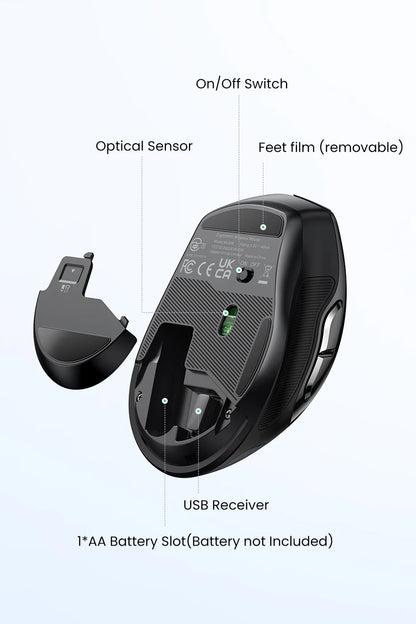UGREEN Ergonomic Mouse, 6-Button Wireless 2.4G Bluetooth Dual Mode, 5-Level 4000 DPI Adjustable , Silent Click for PC Laptop