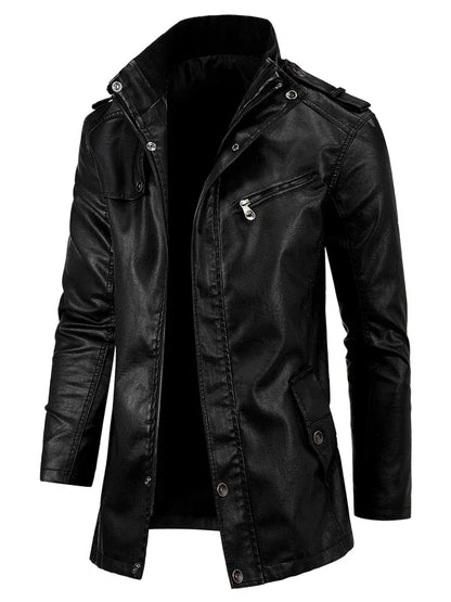 Men Long Coat Men Autumn Fashion Long Warm Pocket Leather Jacket Men Winter Casual England Style Vintage Leather Jacket Parkas
