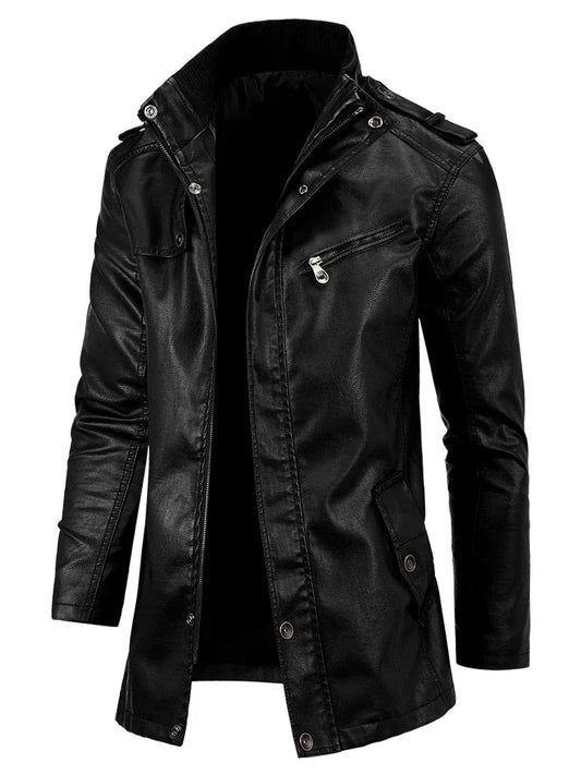 Men Long Coat Men Autumn Fashion Long Warm Pocket Leather Jacket Men Winter Casual England Style Vintage Leather Jacket Parkas