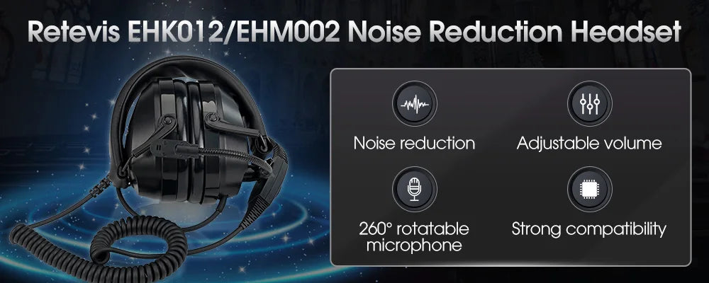 Retevis KM Headset with Noise Reduction Rotatable Boom Microphone for Baofeng UV-5R Quansheng UV K5 UV K6 UV K58 Walkie Talkie