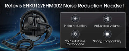 Retevis KM Headset with Noise Reduction Rotatable Boom Microphone for Baofeng UV-5R Quansheng UV K5 UV K6 UV K58 Walkie Talkie