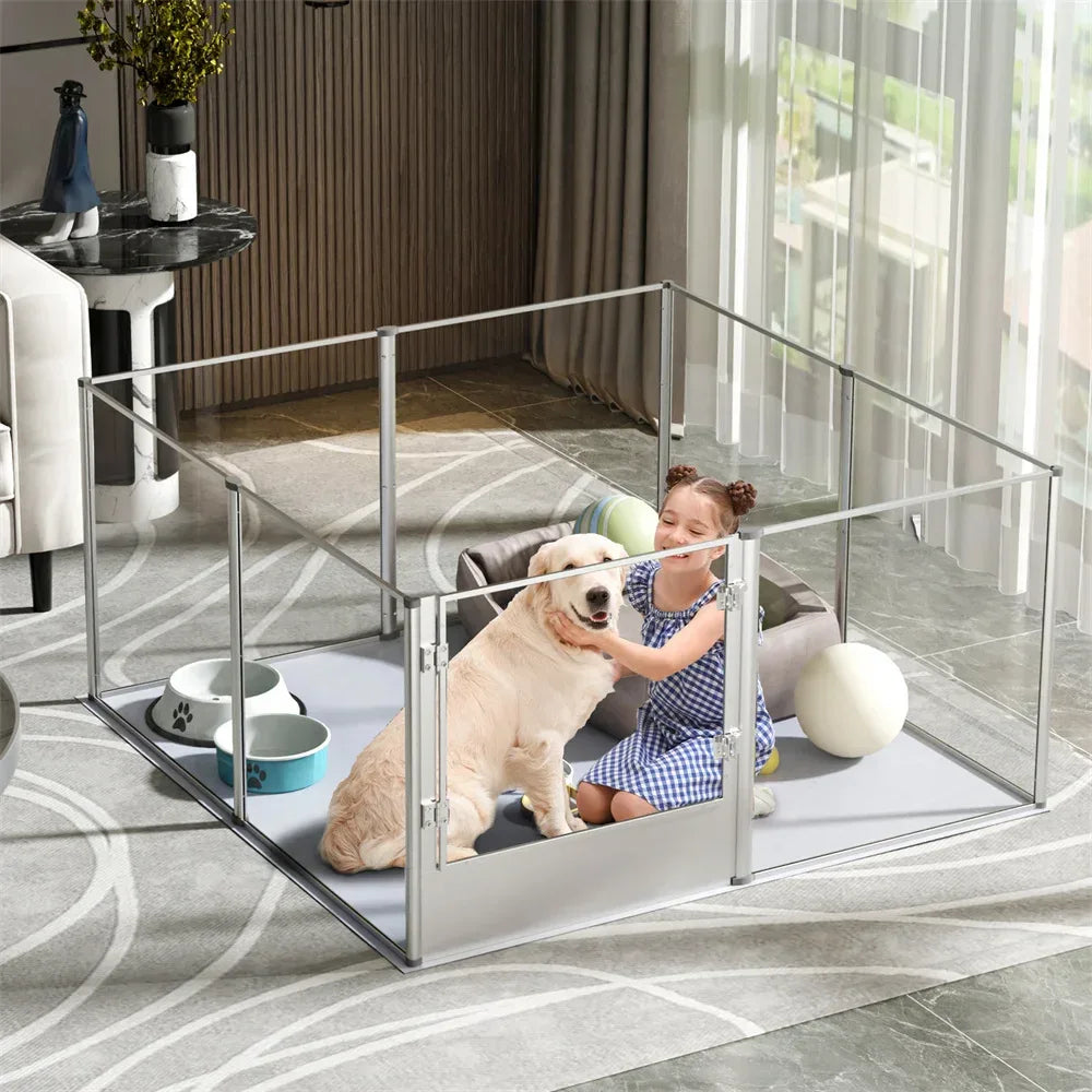1Pc Large Acrylic Dog Playpen Cage Whelping Pen Box Indoor Enclosure Pet Clear Fence Puppy Playpen with Waterproof Fertility Pad