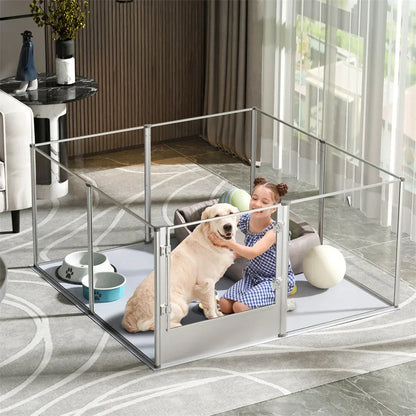 1Pc Large Acrylic Dog Playpen Cage Whelping Pen Box Indoor Enclosure Pet Clear Fence Puppy Playpen with Waterproof Fertility Pad