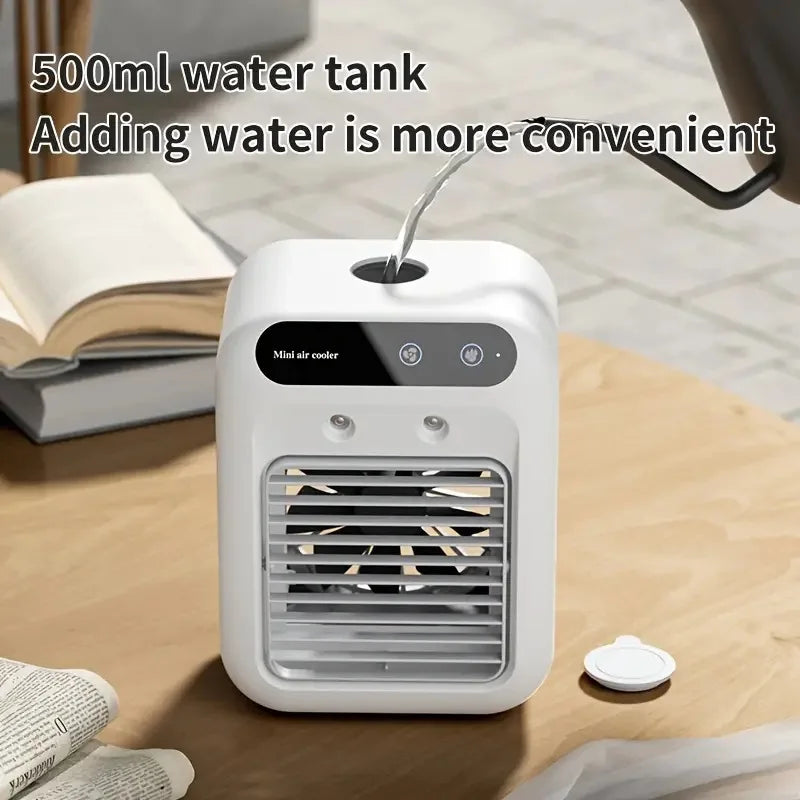 500ml water capacity air cooler fan, silent USB charging small fan, 9-blade high wind power