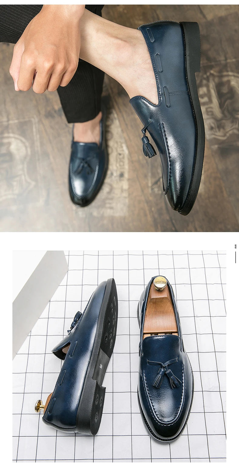 Brogues Shoes Men High Quality Social Leather Shoes British Tassels Formal Leather Men Wedding Business Dress Leather Shoes Male