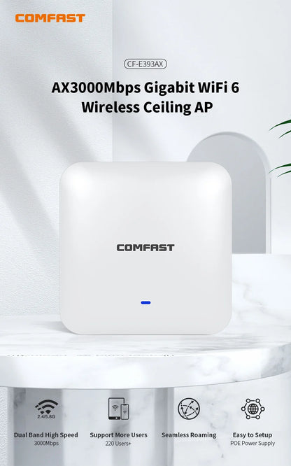 COMFAST WiFi6 High Power Ceiling AP AX3000 Gigabit Wireless Cover Access Point 2.4G 5Ghz 802.11AX Wi-Fi POE MU-MIMO CF-E393AX